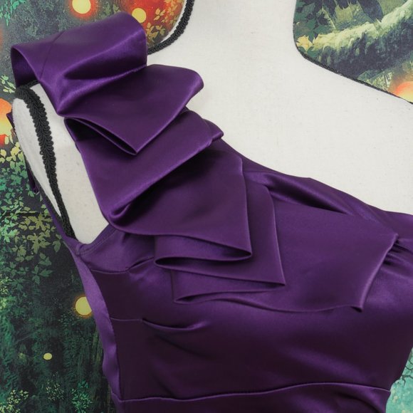 B. Smart Purple One Shoulder Satin Size 5/6 Dress - Picture 5 of 11